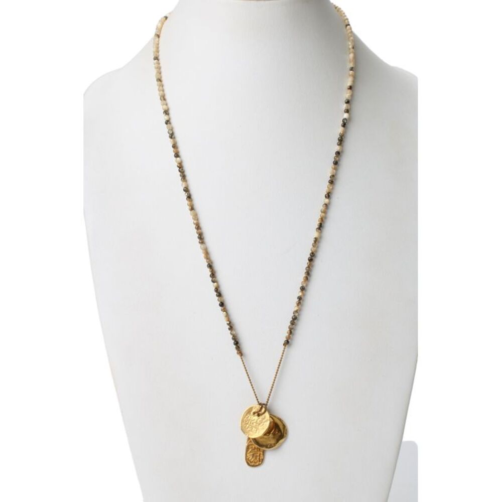Chan Luu Womens Gold Tone Mother of Pearl Bead Charm Necklace 38"